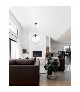 Ovvio 30cm Globe Pendant Ceiling Light Clear Glass Black Metal Black Fabric Wire LED E27-2