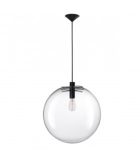 Ovvio 50cm Globe Pendant Ceiling Light Clear Glass Black Metal Black Fabric Wire LED E27-1