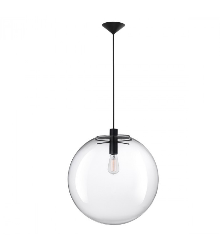 Ovvio 50cm Globe Pendant Ceiling Light Clear Glass Black Metal Black Fabric Wire LED E27-1