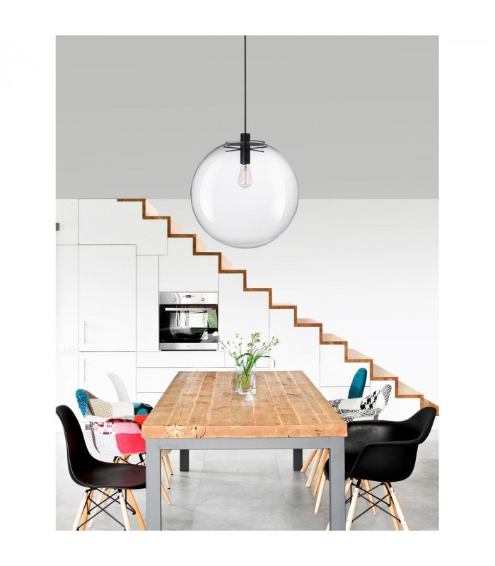 Ovvio 50cm Globe Pendant Ceiling Light Clear Glass Black Metal Black Fabric Wire LED E27-2