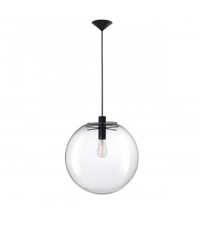 Ovvio 40cm Globe Pendant Ceiling Light Clear Glass Black Metal Black Fabric Wire LED E27-1