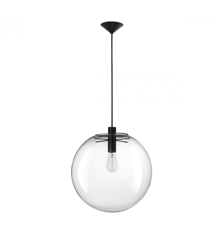 Ovvio 40cm Globe Pendant Ceiling Light Clear Glass Black Metal Black Fabric Wire LED E27-1