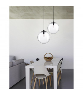 Ovvio 40cm Globe Pendant Ceiling Light Clear Glass Black Metal Black Fabric Wire LED E27-2