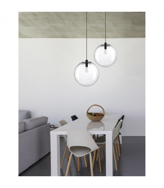 Ovvio 40cm Globe Pendant Ceiling Light Clear Glass Black Metal Black Fabric Wire LED E27-2
