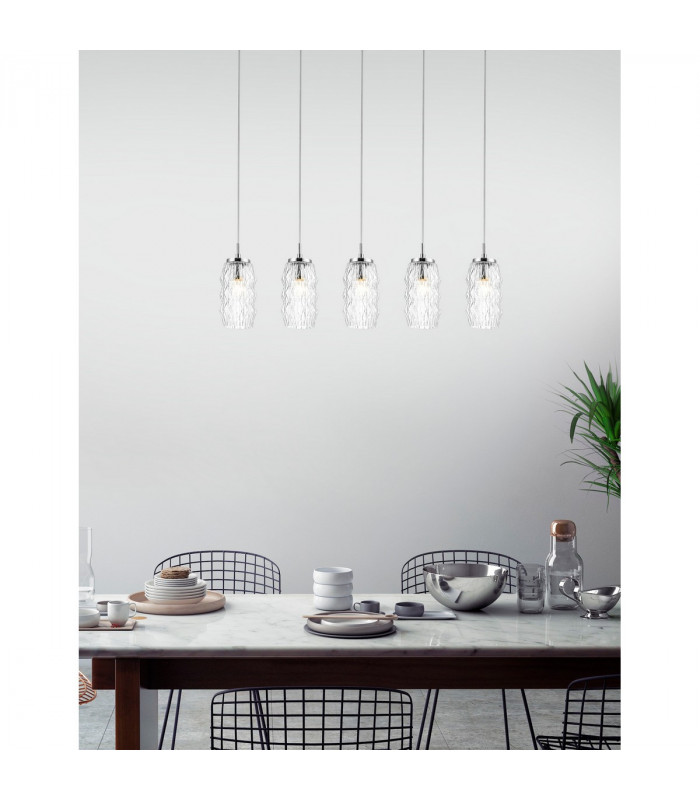 Laval 5 Light Bar Pendant Ceiling Light Clear Glass Chrome Base LED E14-3