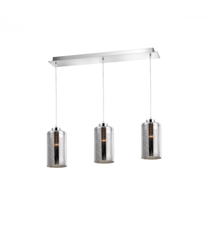 Blake 3 Light Bar Pendant Ceiling Light Smoke Glass Chrome Aluminium LED E27-1