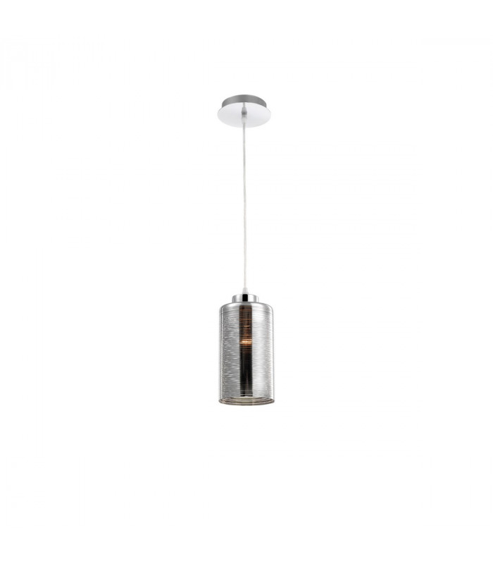 Blake Slim Pendant Ceiling Light Smoke Glass Chrome Aluminium LED E27-1