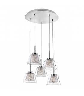 Boccale 5 Light Cluster Pendant Ceiling Light Chrome Aluminium Clear Glass G9 Bulb Included-1