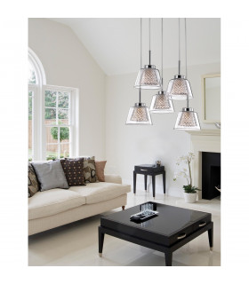 Boccale 5 Light Cluster Pendant Ceiling Light Chrome Aluminium Clear Glass G9 Bulb Included-2