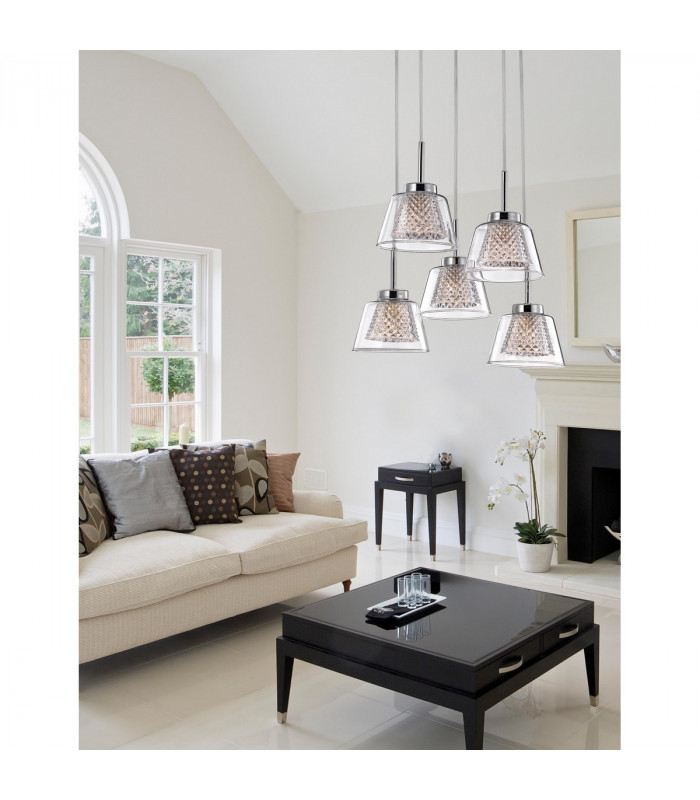 Boccale 5 Light Cluster Pendant Ceiling Light Chrome Aluminium Clear Glass G9 Bulb Included-2