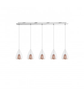 Hugo 5 Light Bar Pendant Ceiling Light Chrome Aluminium Clear Glass Rose Gold Frame LED G9-1