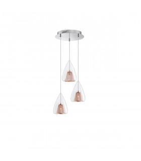 Hugo 3 Light Cluster Pendant Ceiling Light Chrome Aluminium Clear Glass Rose Gold Frame LED G9-1