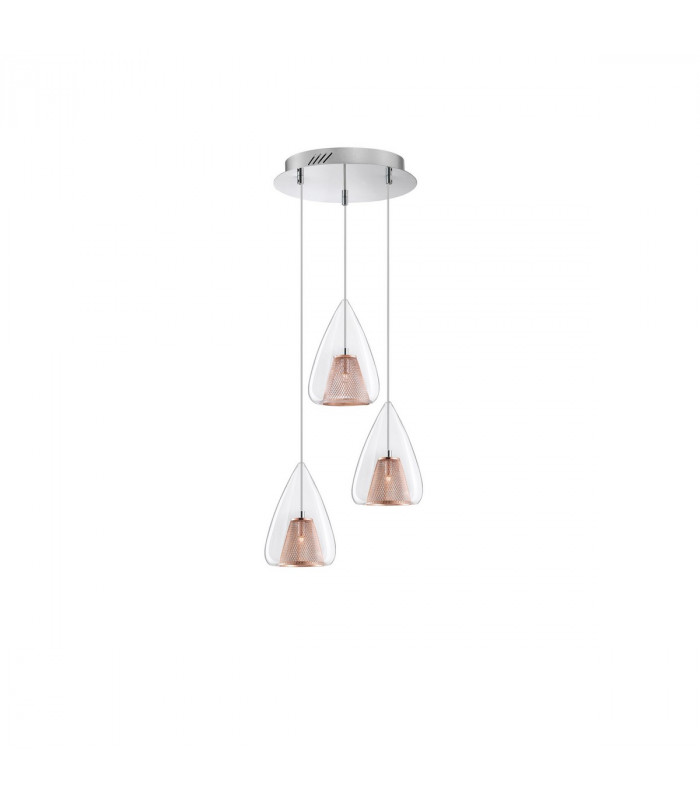 Hugo 3 Light Cluster Pendant Ceiling Light Chrome Aluminium Clear Glass Rose Gold Frame LED G9-1