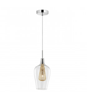 Filo 14cm Dome Pendant Ceiling Light Chrome Aluminium Clear Glass Gold Frame LED G9-1