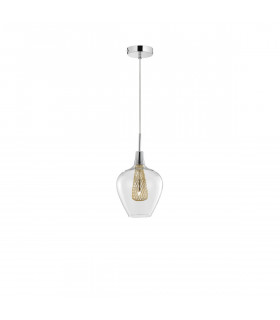Filo 18cm Dome Pendant Ceiling Light Chrome Aluminium Clear Glass Gold Frame LED G9-1