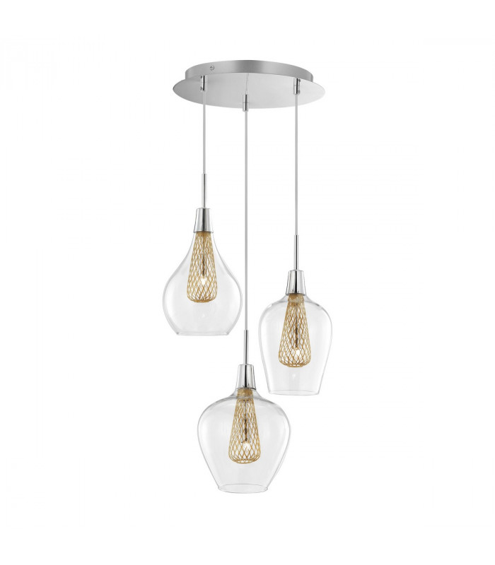 Filo 3 Light Cluster Pendant Ceiling Light Chrome Aluminium Clear Glass Gold Frame LED G9-1