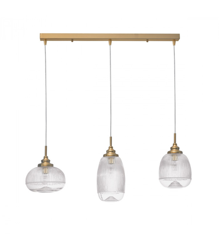 Mond 3 Light Bar Pendant Ceiling Light Satin Gold Metal Clear Glass LED E14-1