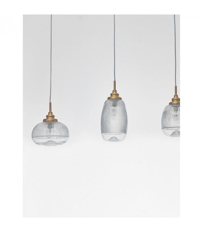 Mond 3 Light Bar Pendant Ceiling Light Satin Gold Metal Clear Glass LED E14-2