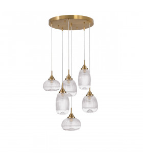 Mond 6 Light Cluster Pendant Ceiling Light Satin Gold Metal Clear Glass LED E14IP20-1