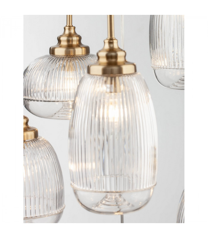 Mond 6 Light Cluster Pendant Ceiling Light Satin Gold Metal Clear Glass LED E14IP20-3