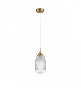 Mond 13cm Dome Pendant Ceiling Light Satin Gold Metal Clear Glass LED E14-1
