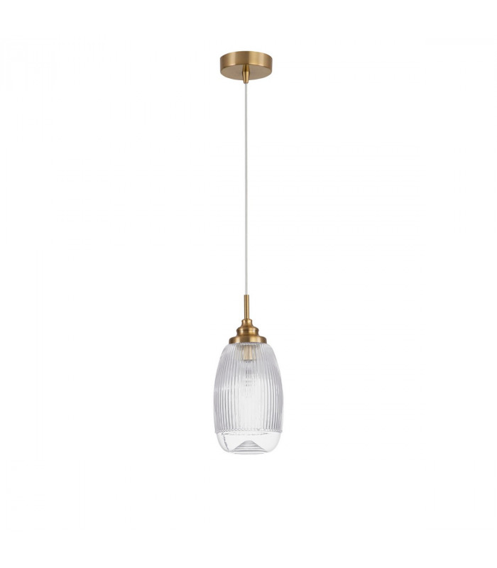 Mond 13cm Dome Pendant Ceiling Light Satin Gold Metal Clear Glass LED E14-1