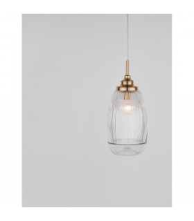 Mond 13cm Dome Pendant Ceiling Light Satin Gold Metal Clear Glass LED E14-2