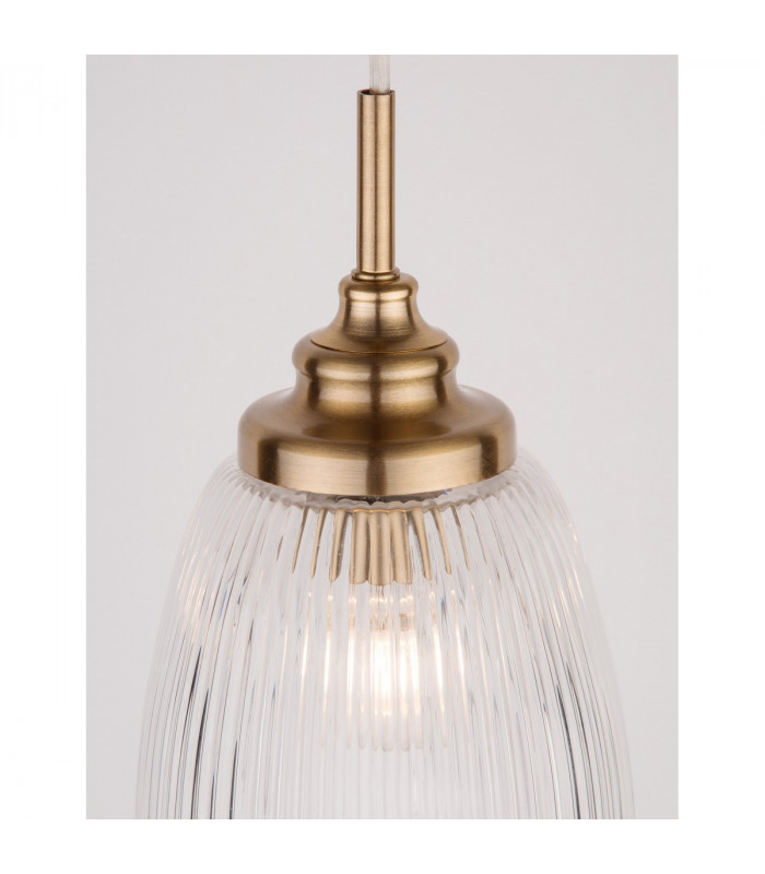 Mond 13cm Dome Pendant Ceiling Light Satin Gold Metal Clear Glass LED E14-4