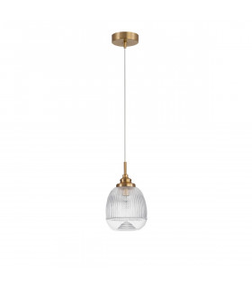 Mond 15cm Dome Pendant Ceiling Light Satin Gold Metal Clear Glass LED E14-1