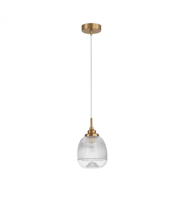 Mond 15cm Dome Pendant Ceiling Light Satin Gold Metal Clear Glass LED E14-1
