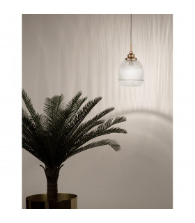 Mond 15cm Dome Pendant Ceiling Light Satin Gold Metal Clear Glass LED E14-2