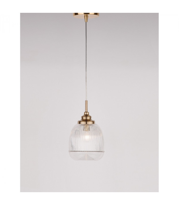 Mond 15cm Dome Pendant Ceiling Light Satin Gold Metal Clear Glass LED E14-3