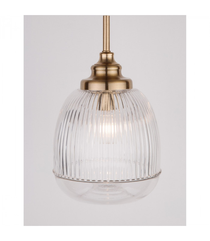 Mond 15cm Dome Pendant Ceiling Light Satin Gold Metal Clear Glass LED E14-4