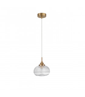 Mond 18cm Dome Pendant Ceiling Light Satin Gold Metal Clear Glass LED E14-1