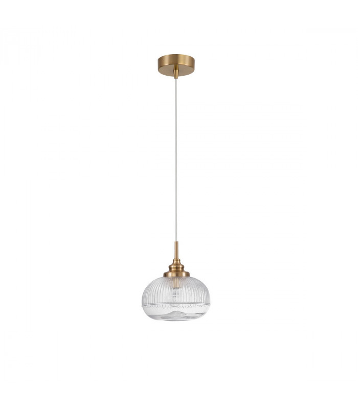 Mond 18cm Dome Pendant Ceiling Light Satin Gold Metal Clear Glass LED E14-1