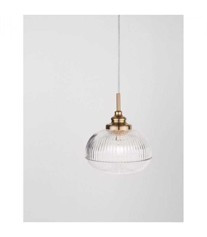 Mond 18cm Dome Pendant Ceiling Light Satin Gold Metal Clear Glass LED E14-2