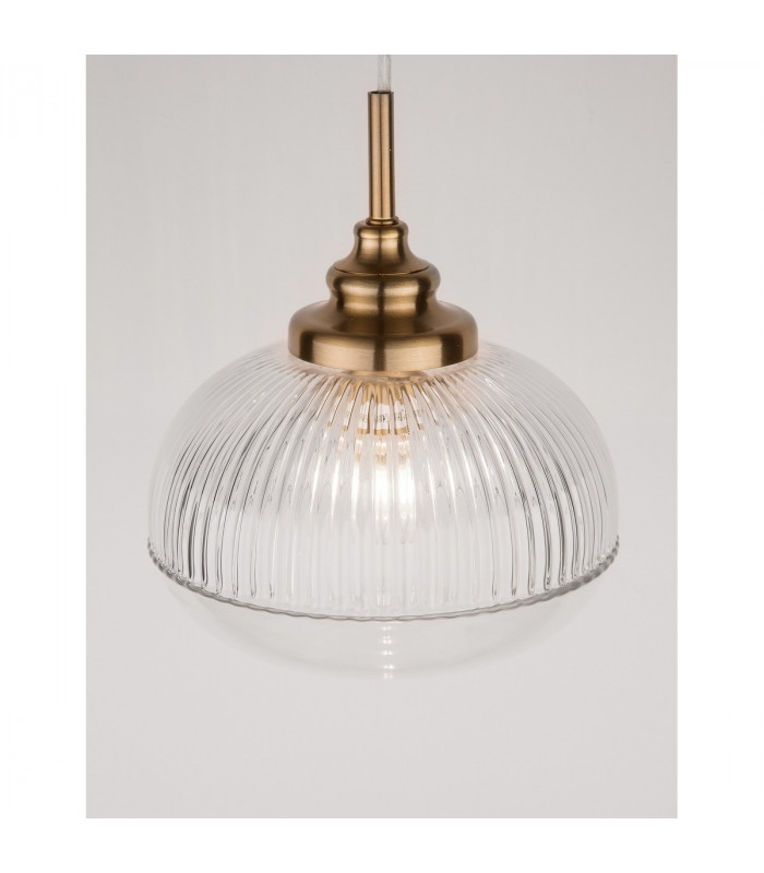 Mond 18cm Dome Pendant Ceiling Light Satin Gold Metal Clear Glass LED E14-3