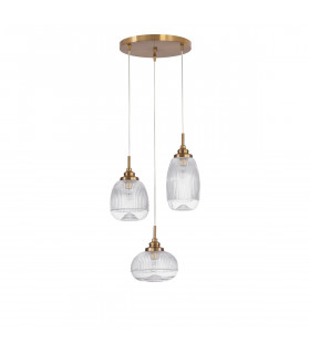 Mond 3 Light Cluster Pendant Ceiling Light Satin Gold Metal Clear Glass LED E14-1