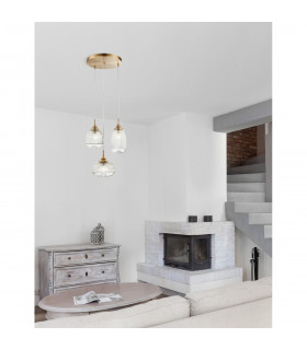Mond 3 Light Cluster Pendant Ceiling Light Satin Gold Metal Clear Glass LED E14-2