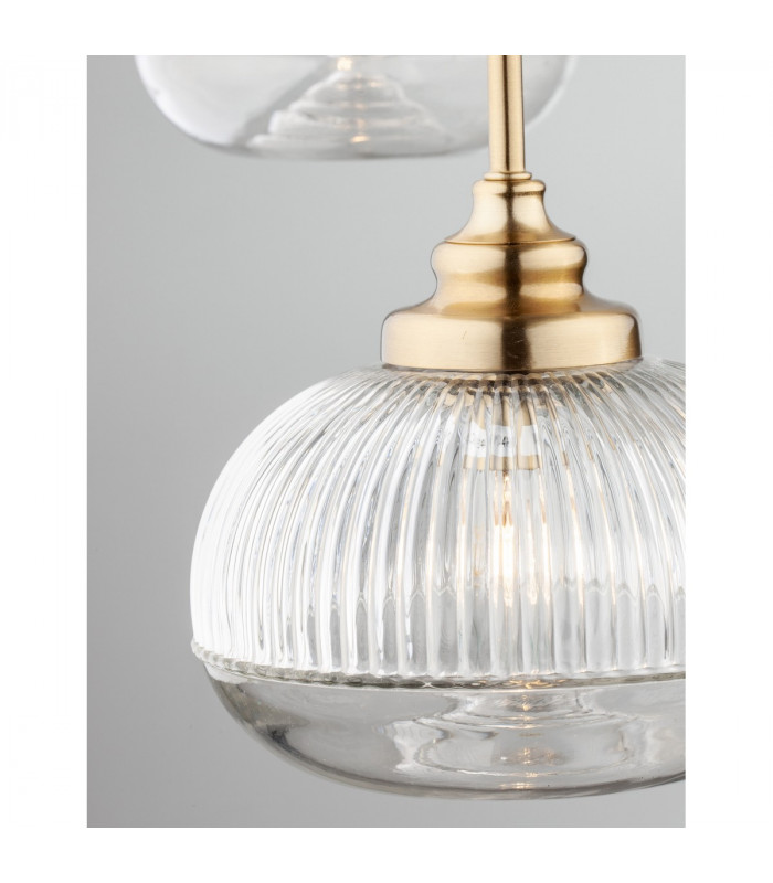 Mond 3 Light Cluster Pendant Ceiling Light Satin Gold Metal Clear Glass LED E14-4