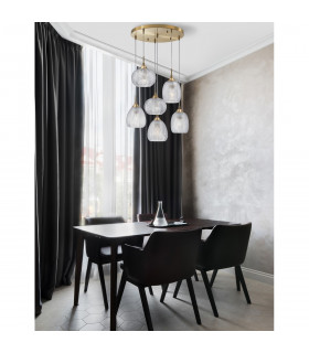 Vario 6 Light Cluster Pendant Ceiling Light Clear Glass& Satin Gold Metal LED E27-2