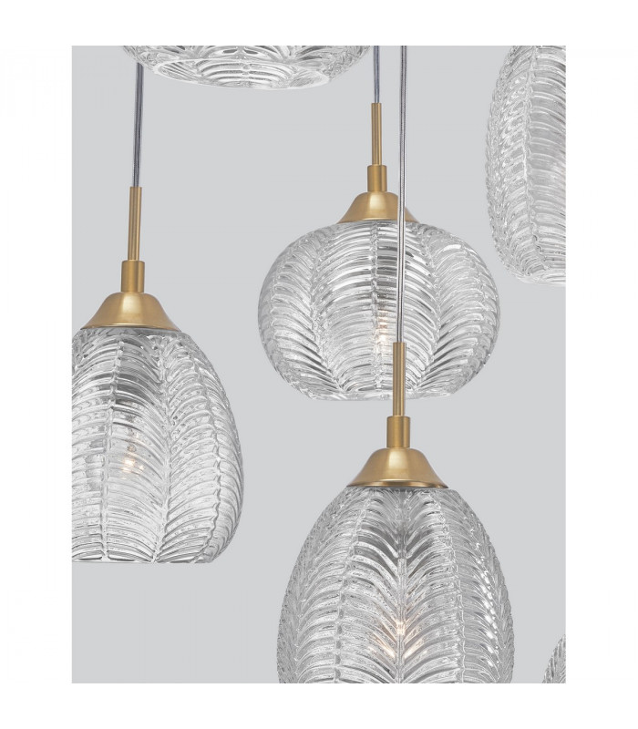 Vario 6 Light Cluster Pendant Ceiling Light Clear Glass& Satin Gold Metal LED E27-3