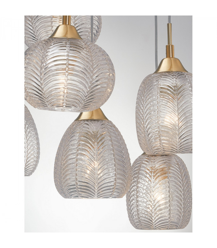 Vario 6 Light Cluster Pendant Ceiling Light Clear Glass& Satin Gold Metal LED E27-4