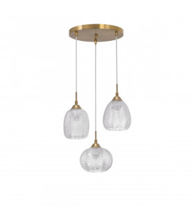 Vario 3 Light Cluster Pendant Ceiling Light Clear Glass Satin Gold Metal LED E27-1