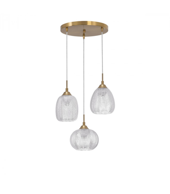 Vario 3 Light Cluster Pendant Ceiling Light Clear Glass Satin Gold Metal LED E27-1