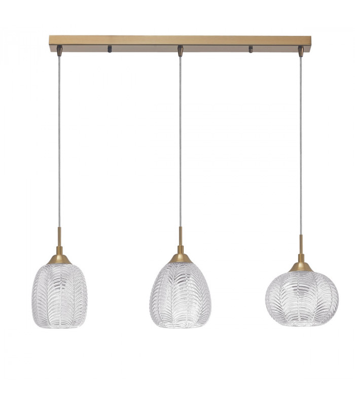 Vario 3 Light Bar Pendant Ceiling Light Clear Glass Satin Gold Metal LED E27-1