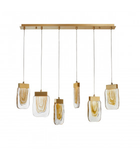 Grani 6 Light Bar Pendant Ceiling Light Brushed Gold Steel Amber Gold Glass LED 6x4W 535Lm 3000K-1