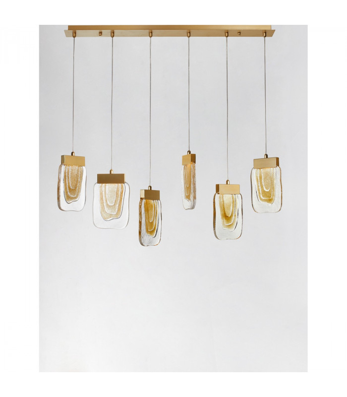 Grani 6 Light Bar Pendant Ceiling Light Brushed Gold Steel Amber Gold Glass LED 6x4W 535Lm 3000K-3