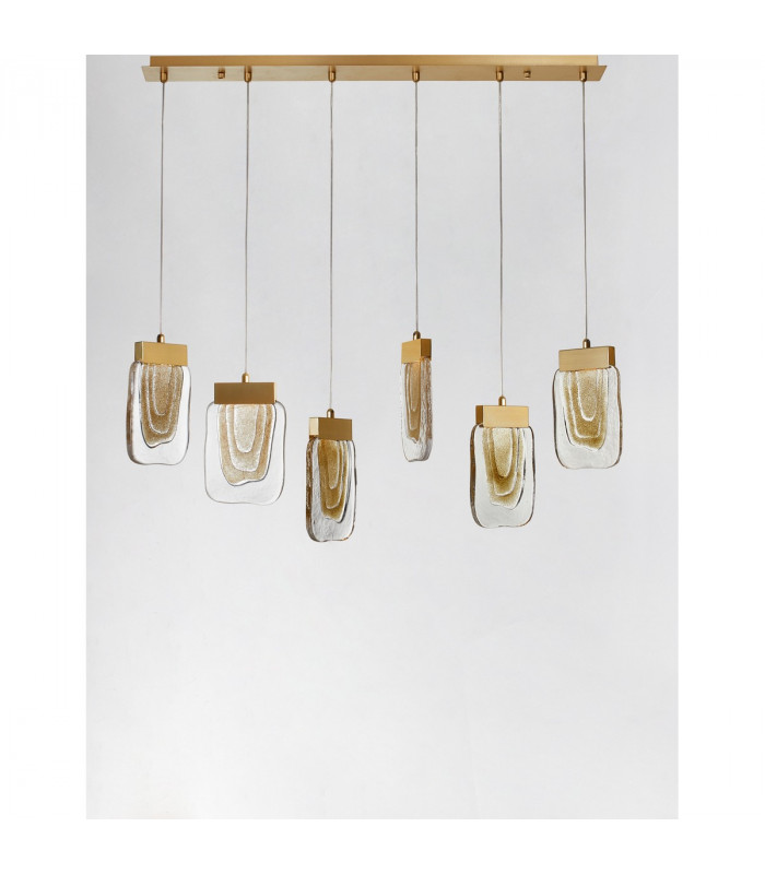 Grani 6 Light Bar Pendant Ceiling Light Brushed Gold Steel Amber Gold Glass LED 6x4W 535Lm 3000K-4