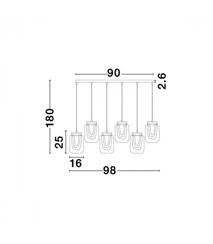 Grani 6 Light Bar Pendant Ceiling Light Brushed Gold Steel Amber Gold Glass LED 6x4W 535Lm 3000K-6